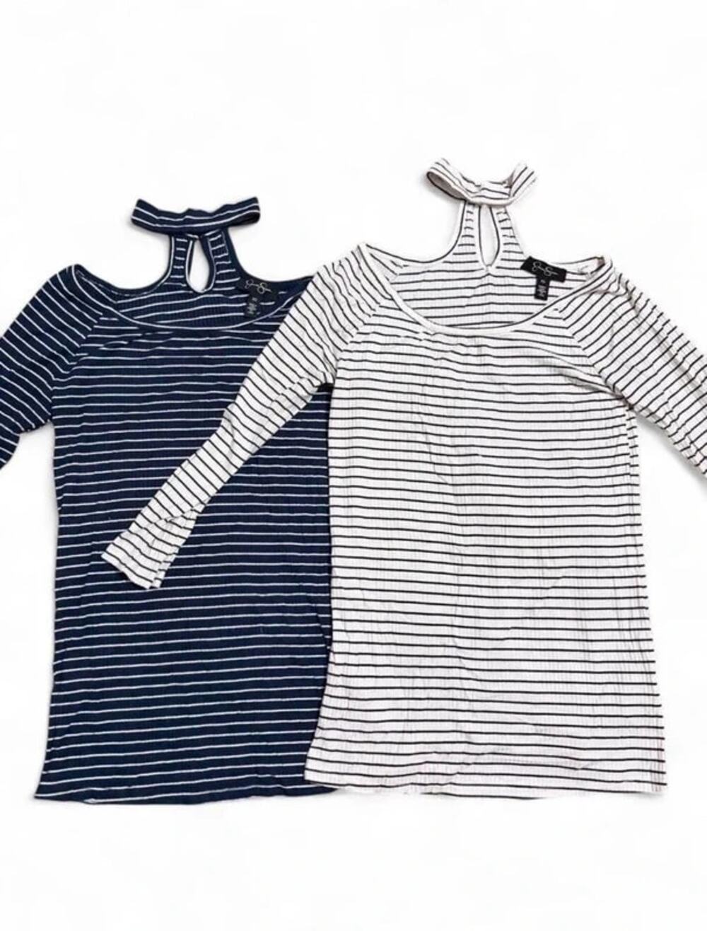 Jessica Simpson 2-Pack Striped Choker Neck Blouse Set Size XS